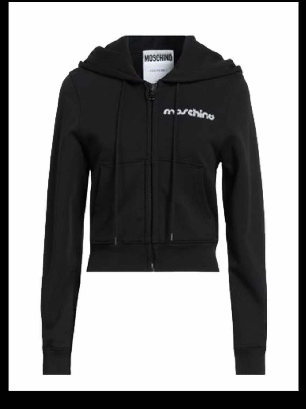 Moschino Black Cropped Zip Hoodie with White Logo